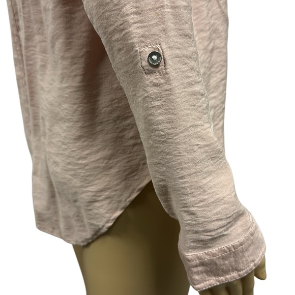 Calvin Klein Jeans Dusty Rose Button Down‎ Roll Tab Long Sleeve Blouse Womens S - Picture 6 of 11